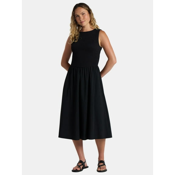 Time And Tru Women's Smocked Woven Midi Dress, Sizes XS-3XL