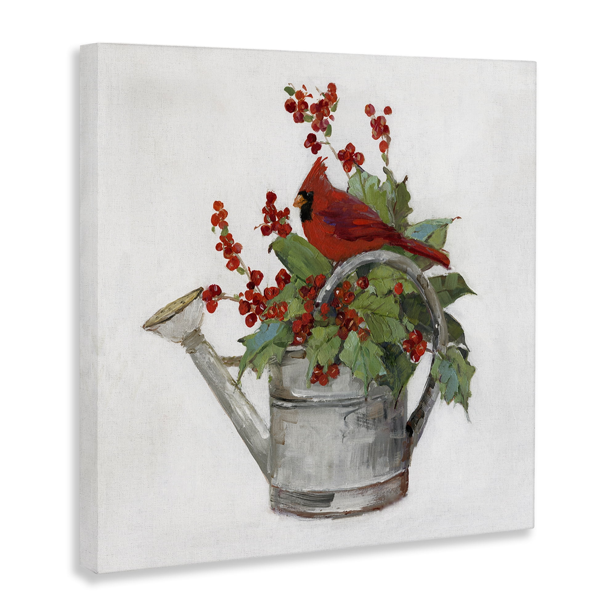 Stupell Industries Cardinal & Watering Can Holiday Painting Gallery Wrapped Canvas Art Prints Wall Art, 17 x 17