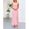 thumbnail image 4 of Merokeety Womens Summer Dresses Floral Boat Neck Tie Waist Bodycon Formal Dress Pink xl, 4 of 5
