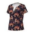 thumbnail image 2 of Goofa Leopard Print Pattern Womens Deep V Neck Low Cut Tops Casual Summer Short Sleeve Ribbed Knit T-Shirts-Large, 2 of 5