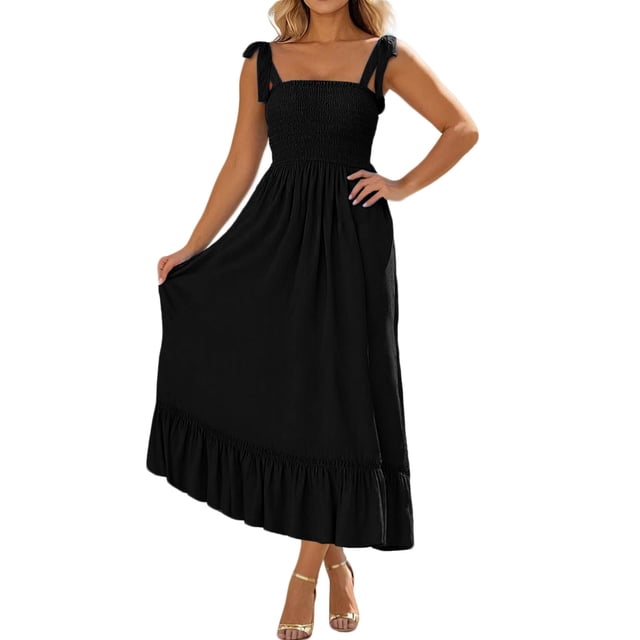 Combinaison Sans Manches à Bretelles pour Femmes - Jupe Longue Plissée Couleur Unie avec Bretelles Réglables et Design Contrasté pour la Plage