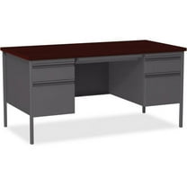 Lorell Fortress Series Double-Pedestal Desk - Rectangle Top - 60" Table Top Width x 30" Table Top Depth x 1.12" Table Top Thickness - 29.50" Height - Assembly Required - Laminated, Mahogany - Steel