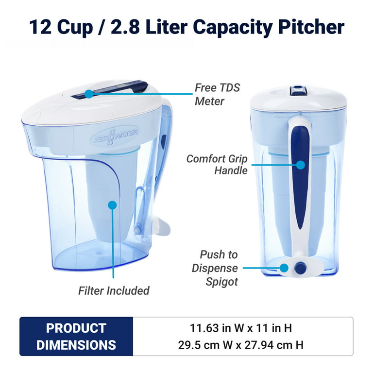 Zerowater 12 Cup Ready-Pour™ 5-Stage Water Filtration Pitcher 