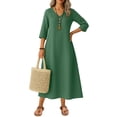 thumbnail image 1 of Robe Tailleur pour Femme Robe pour Femmes Longue Robe Bohème de Plage Élégante Robe Maxi Robe à Col en V Robe à Manches 3/4 Vert Foncé L, 1 of 5