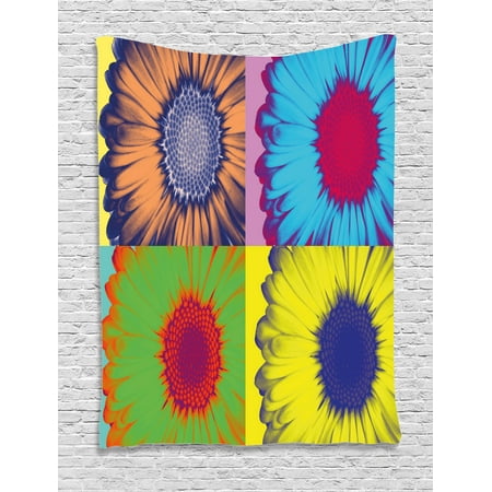Tiffany Inspired Daisy (Modern Art Tapestry, Pop Art Inspired Colorful Kitschy Daisy Flower with Hard-Edged Western Design, Wall Hanging for Bedroom Living Room Dorm Decor, Multicolor, by)