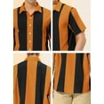 thumbnail image 6 of INSPIRE CHIC Men's Striped Button Down Short Sleeve Hawaiian Color Block Shirts M Black Brown, 6 of 6