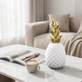 thumbnail image 4 of Modern Resin Pineapple Decorative Figurine, White & Gold Pineapple Sculpture, Elegant Tabletop Accent for Home Office & Living Room, 4 of 6