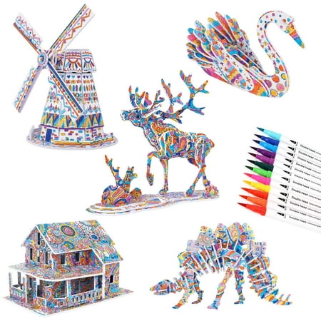 HTCM 3D Coloring Puzzle Set, Arts and Crafts for Girls and Boys Age 6 7 ...