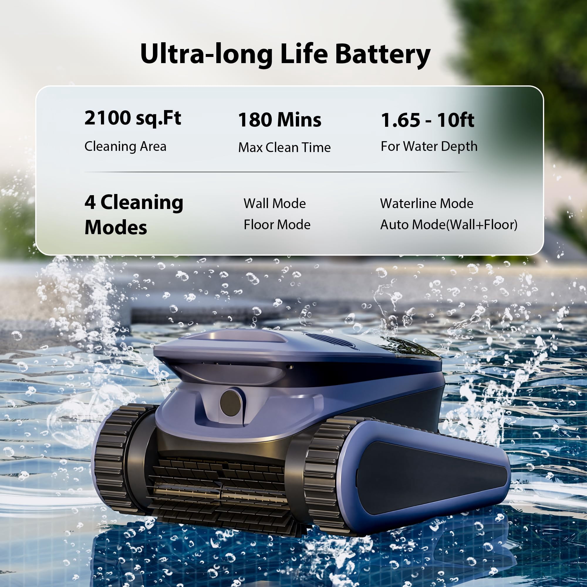 Seauto SAT40 Smart Cordless Pool Cleaner - App-Controlled, 90° Wall Climbing, Waterline & Floor Cleaning, Auto-Dock, Long Battery Life, LED Status, Suitable for In-ground & above-ground pools
