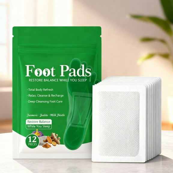 12 Pack Foot Pads, Natural Foot Care Pads, Ginger Oil & Bamboo Charcoal Premium Foot Care Patches, Foot Care Patch Message Deep Cleansing for Stress Relief, Better Rest, Relaxing Muscles