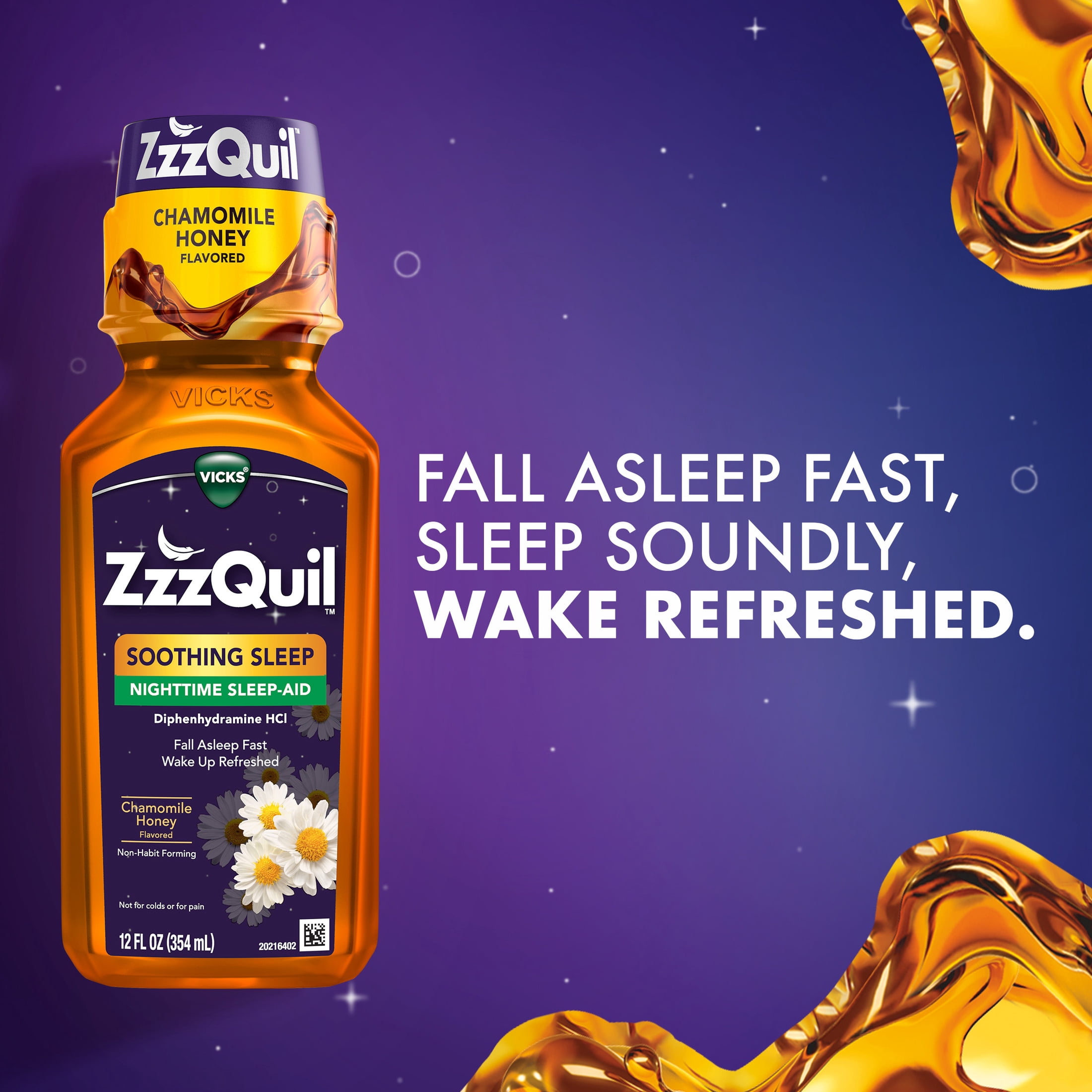 (3 pack) ZzzQuil Liquid Sleep Aid, Soothing Sleep, Diphenhydramine 50mg HCl, Chamomile Honey Flavor, 2 Pack, 24 fl oz