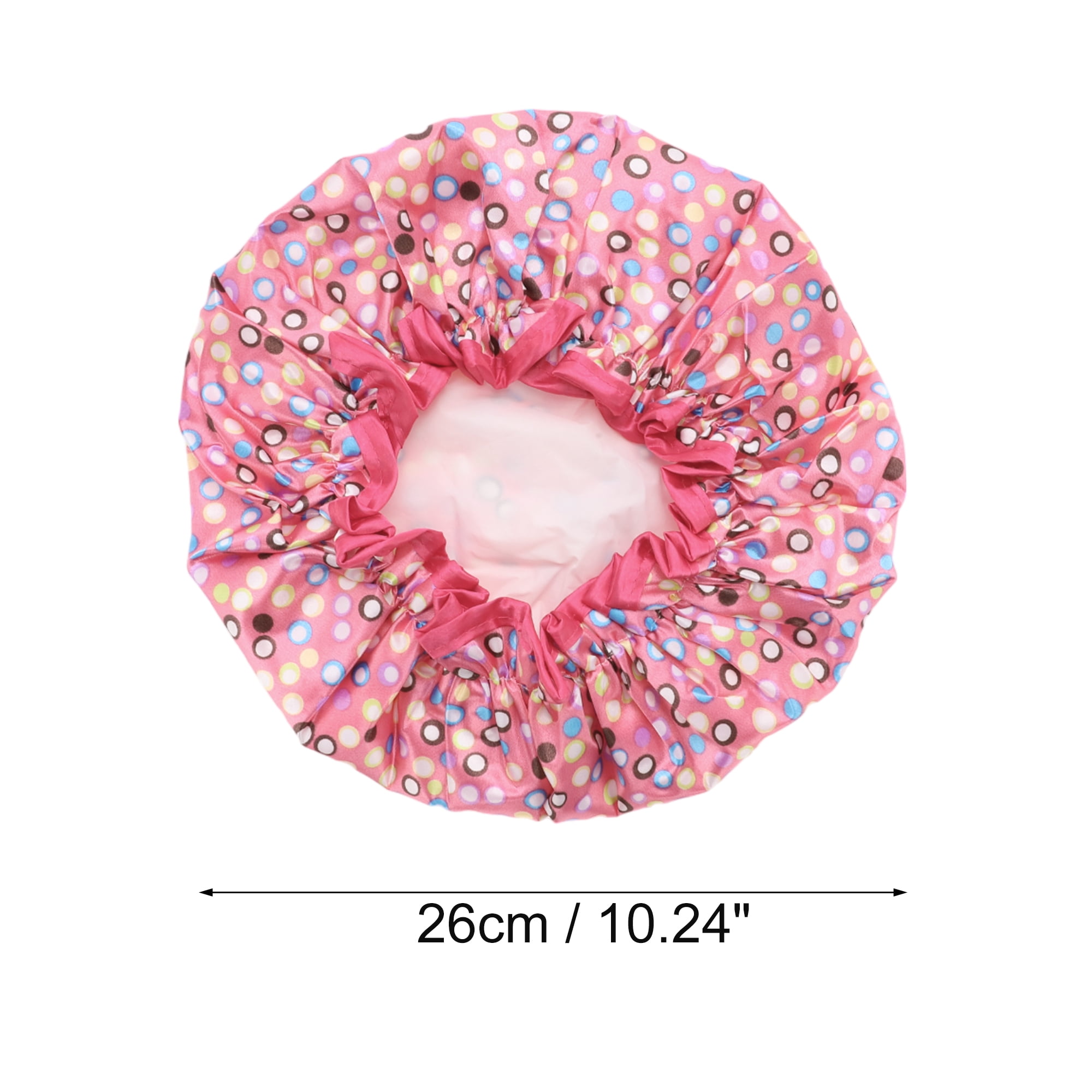 Unique Bargains 1 Pc Women Double Layer Colored Dots Shower Cap for Bathroom Rose Red