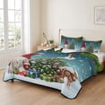 thumbnail image 2 of Quilts Queen Size Bedding Set, Teal Gnomes Christmas Lightweight Quilted Comforter, Xmas Tree Elk Snowflake Balls Soft Reversible Bedspread Coverlet with Pillow Covers for All Season, 90" x 96", 2 of 9