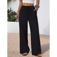 thumbnail image 5 of Wide Leg Pants for Women Drawstring Elastic Waist Trousers with Pockets Summer Vacation Clothes Black S, 5 of 9