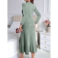 thumbnail image 6 of Long Sleeve Fall Dress for Women Casual Crew Neck Midi Long Ribbed Knit Ruffle Swing Maxi Dress Green XL, 6 of 7