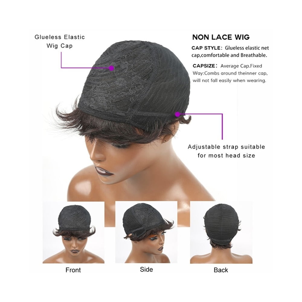 Pixie Cut Wigs Brazilian Human Hair Short Bob Wig with Bangs Layered Pixie Cut Wig