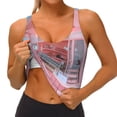 thumbnail image 4 of Lsque Pastel Pink Beach Cafe Printed Women'S Sports Bra, Compression, Moisture Wicking, High-Impact Sports Bra For Women,Supportive sports bra-Large, 4 of 9