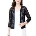 thumbnail image 2 of Mdesiwst Women Lace Cardigan Open Front 3/4 Sleeves Flower Pattern Solid Color Sheer Sun Protection Breathable Ladies Summer Short Top Cover Up Streetwear, 2 of 6