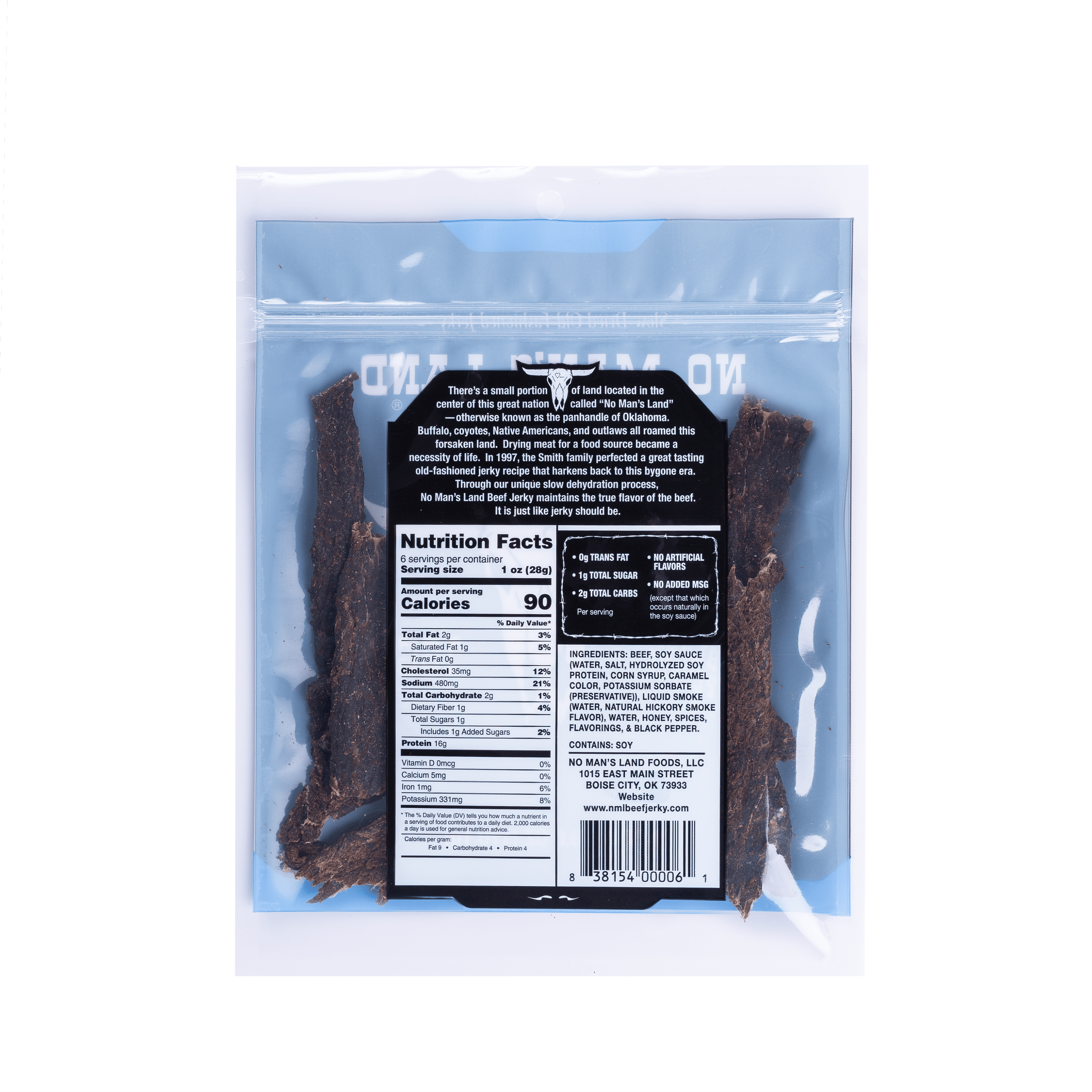 No Man's Land Beef Jerky, Black Pepper, 16g of Protein per Serving, 6oz Bag