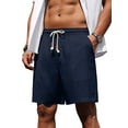 thumbnail image 2 of GIRUNS Men's Linen Shorts Casual Summer Beach Drawstring Elastic Waist Shorts with Pocket Navy Blue XL, 2 of 7