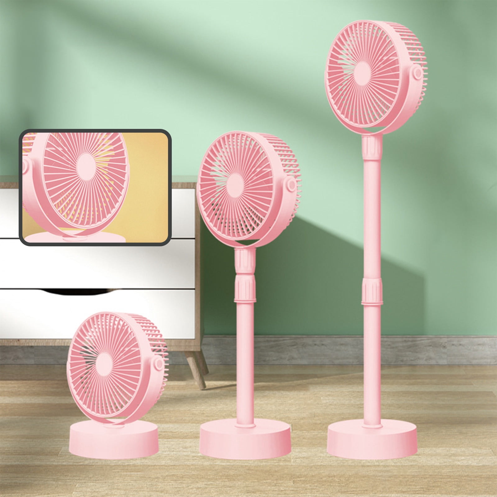 Lhked Fans For Bedroom Portable Pedestal Fan - Foldaway Standing Fan Foldable Desk Fan, Wireless Use 1200Mah Rechargeable Battery, Control Telescopic 3Speed Quiet