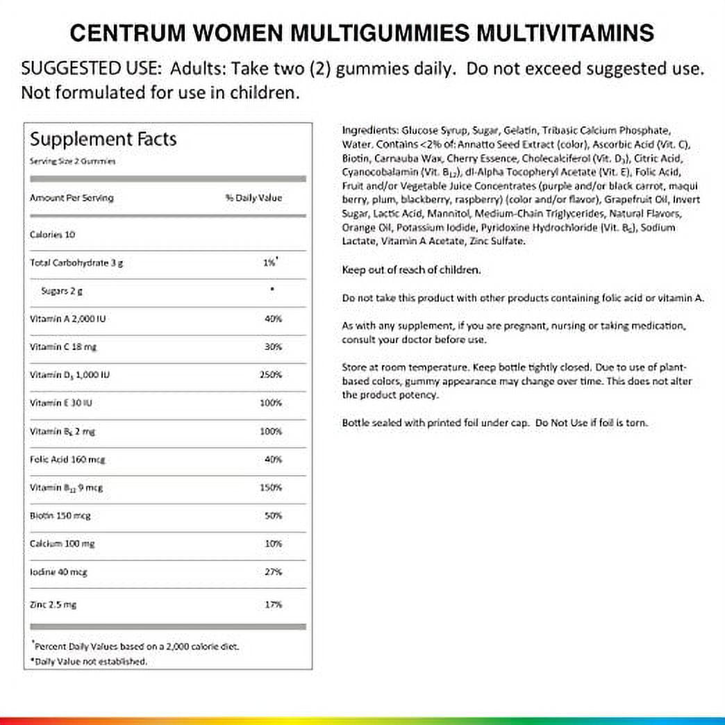 Centrum MultiGummies Women BONUS 200 Count 33%, Natural Cherry, Berry, Orange Flavor) Multivitamin/Multimineral Supplement