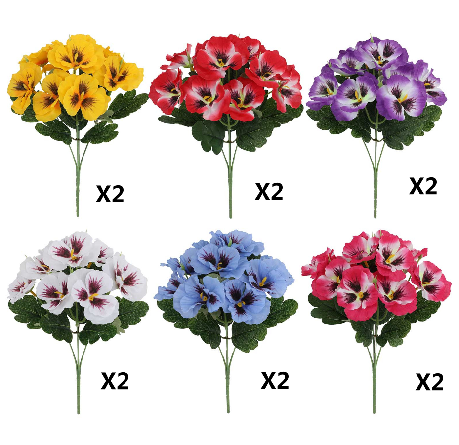 RuWeoMaa 12 Bundles Artificial Pansies Fake Flowers, 13" Artificial Pansies Silk Wild Flowers UV Resistant Faux Plants for Front Door Garden Porch Yard Spring Summer Indoor Outdoor Home Decor