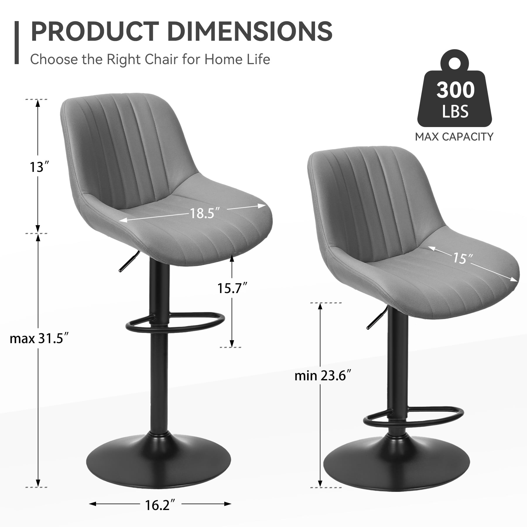 Hawsaiy Adjustable Bar Stools Set of 2, Swivel Counter Height Bar Chairs with Back, Modern Technical Fabric Barstools for Kitchen Island & Home, Dark Gray