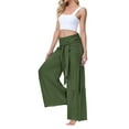 thumbnail image 2 of VISgogo Pantalones de Pierna Ancha para Mujer, Casual Sueltos Color Sólido Fruncido Cintura Vendaje Cintura Elástica Pantalones Femeninos VISgogo moda, 2 of 5