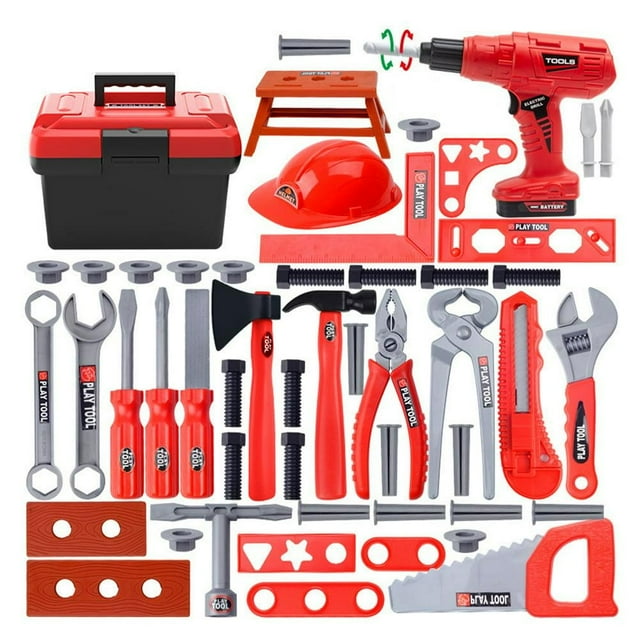 LEEYNEER Ensemble d'Outils 55 Pcs Boîte à Outils Jouet de Jeu d'Imitation Tournevis pour Bébé Perceuse Électrique Scie Électrique Outil de Réparation et de Simulation Jouets pour Enfants