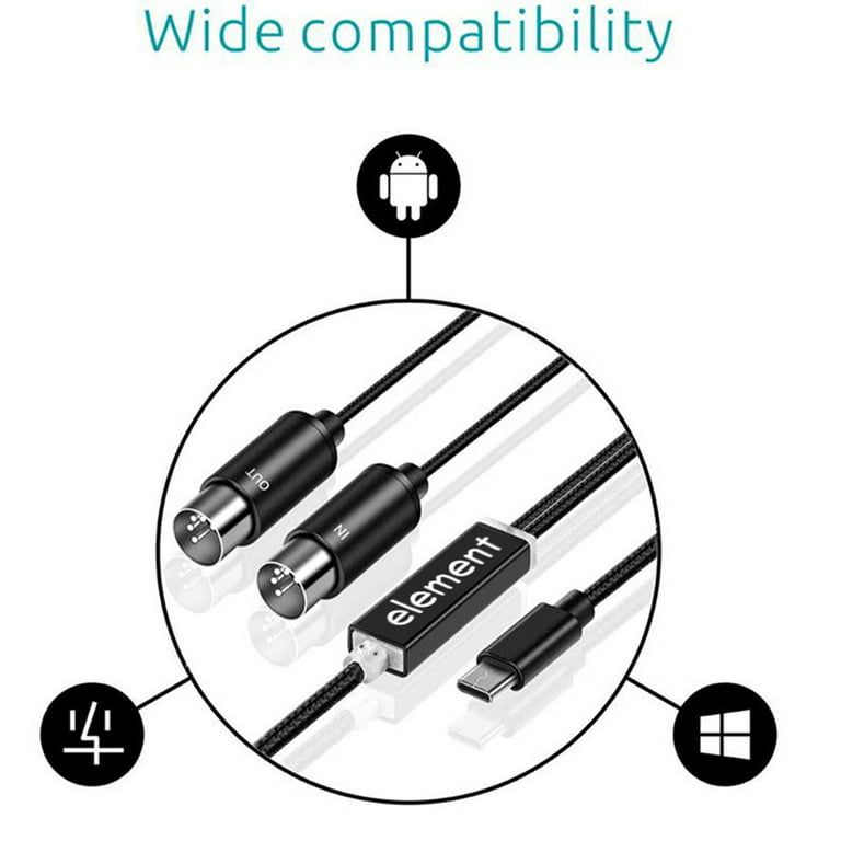 MIDI to USB C Type C Cable USB MIDI Converter with Indicator Light