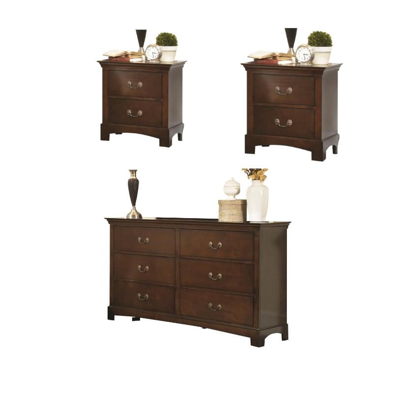 Set of 3 Nightstand and Dresser in Brown