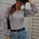 thumbnail image 4 of Otoño Invierno Suéter Ahueca Hacia Fuera Manga Larga Cuello Redondo Elástico Jersey Camisa De Punto Para Mujer Gris XL, 4 of 7