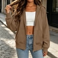 thumbnail image 4 of NominalSnug Women Full Zip Hoodie Long Sleeve Sweatshirts Drawstring Pocket Loose Fall Zip up Hooded Jacket, 4 of 8