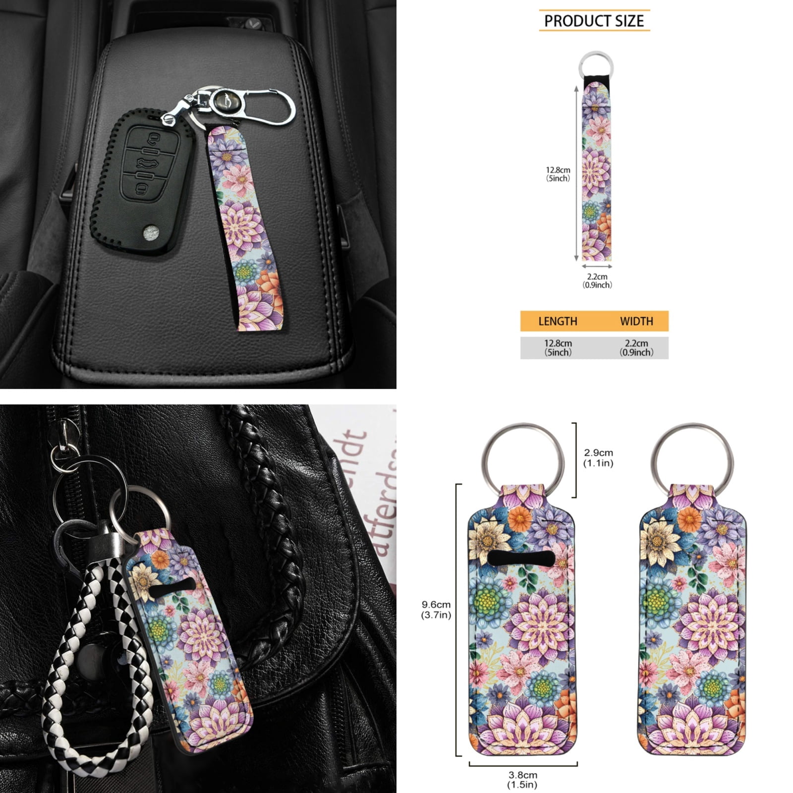 Yuyamidu Dalia Car Seat Covers Full Set of 16 Flower Automotive Steering Wheel Covers Sun Shade Seatbelt Pads Car Coasters Handbrake Cover Set Rear View Mirror Cover Keychain for Women
