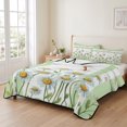 thumbnail image 2 of Twin XL Quilt Set 68''x98'', Spring Daisy Lightweight Bedspread Coverlet Set with 2 Pillow Shams, Watercolor Flowers Floral Green Stripes Breathable All Season Quilt Bedding for Dorm/Guest Room, 2 of 9