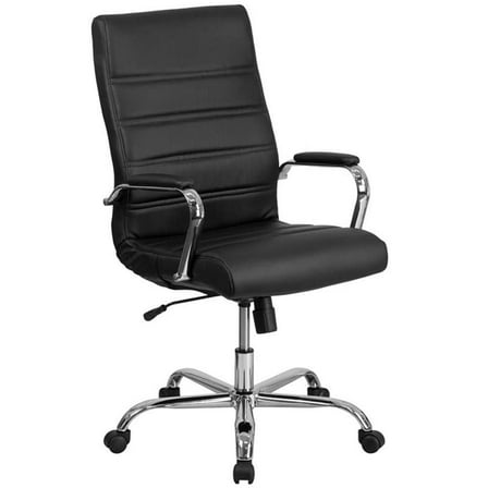 Pemberly Row High Back Leather Office Swivel Chair in Black and Chrome
