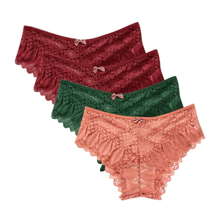 Womens Underwear High Waist 4 Pack Seamless Underwear for Women Lace Thong Cheeky Panties Breathable Briefs Stretch High Cut Plus Size Ladies Bikini Thongs Plus Size Panties Orange S