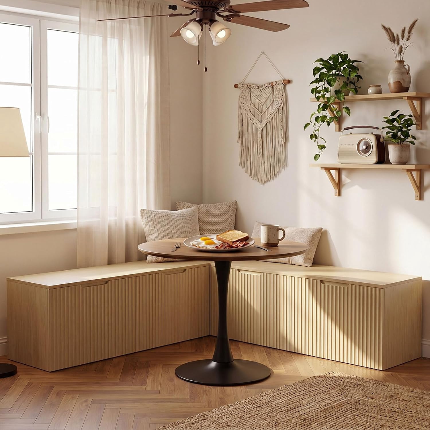 63" L Shaped Storage Bench, Modular Dining Bench Seating with Hidden Storage, Safety Soft-Close Hinges