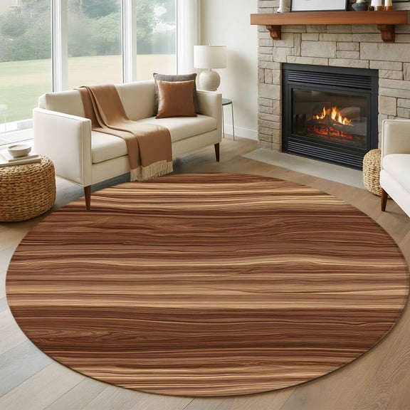 Round Area Rug 7 Ft, Brown Western Washable Non-Slip Circle Carpet for Living Room/Bedroom, Vintage Farmhouse Wood Barn Door Low-Profile Large Runner Mat Collection Rugs for Indoor