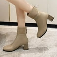 thumbnail image 2 of Ankle Boots for Women Chunky Heel Square Toe Solid Color Zipper Womens Warm Shoes Mid Heel Ankle Boots Khaki 7.5, 2 of 10