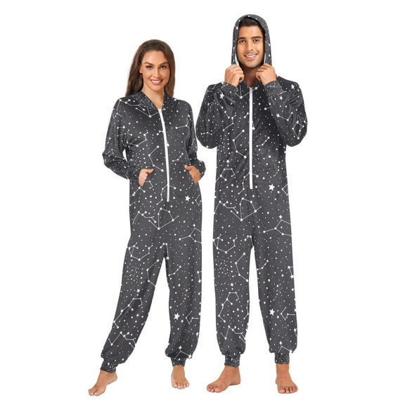 Adult Christmas Onesie Stars Constellation Starrysky Adult Zipper One-Piece Pajamas Unisex Pajamas with Pockets