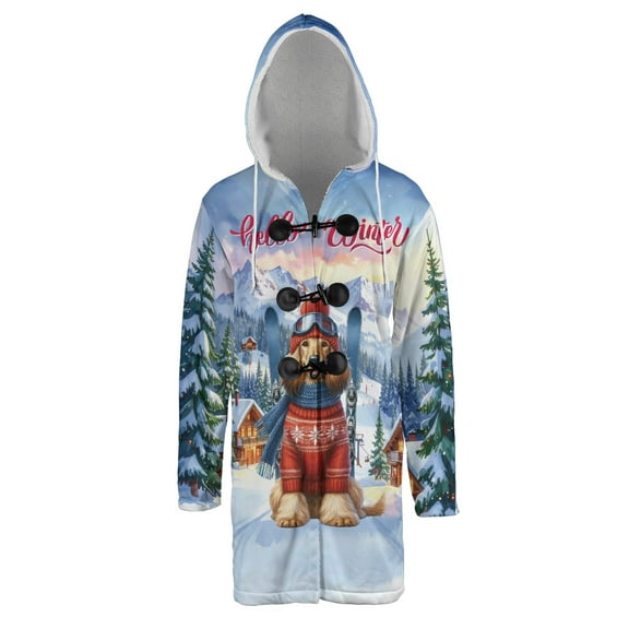 Hello Welcome Winter The Ski Afghan Hound Snowy Day All Over Print 3D Hooded Duffle Toggle Coat Dog Lover - 13013