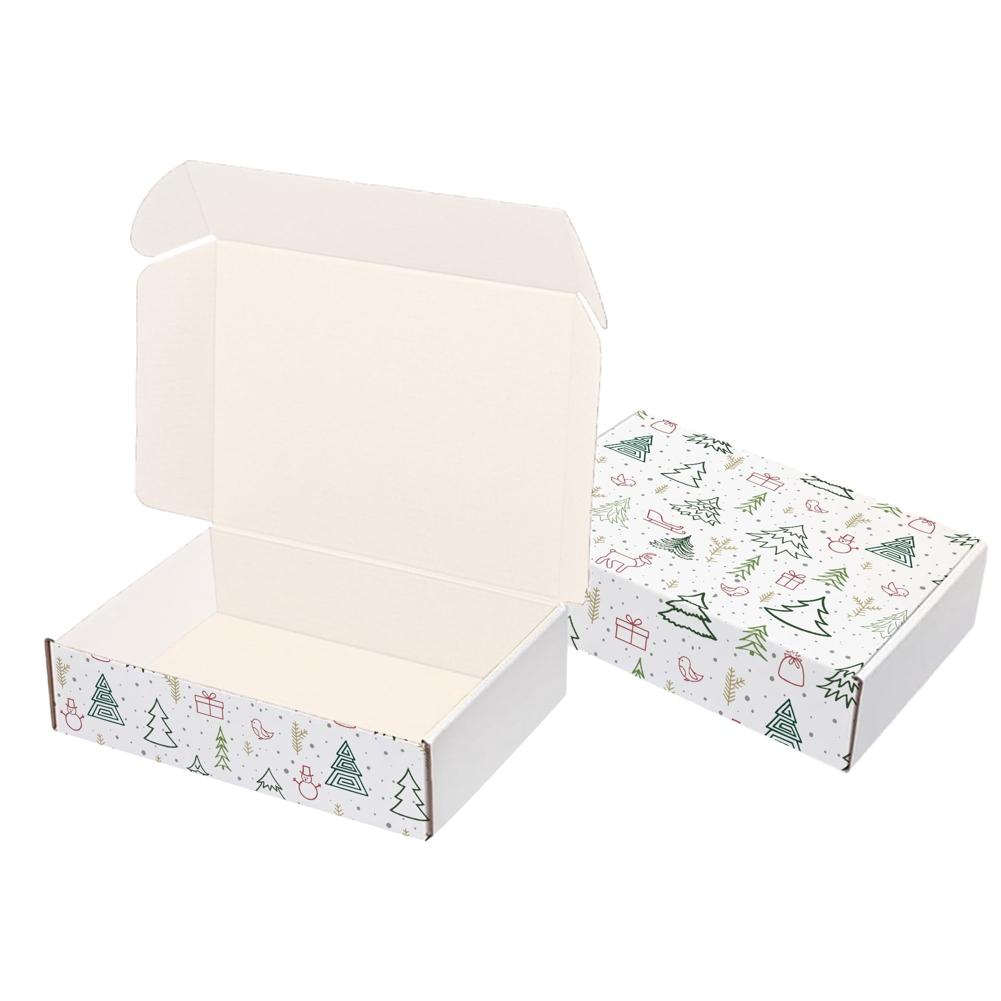 Ucanpack Made In USA 1/8” Thick Christmas Mailer Box 50 Pcs, White X-Mas Forest Theme Cute Boxes For Small Business, Tuck Top Mailer Boxes, 10x5x5" Literature Mailer, Moving Carton