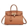 thumbnail image 1 of Bolso grande de platino con patrón de lichi, bolso de piel de vaca con capa superior de cuero genuino, bolso Kelly de gran capacidad, nueva tendencia 2025, 1 of 5