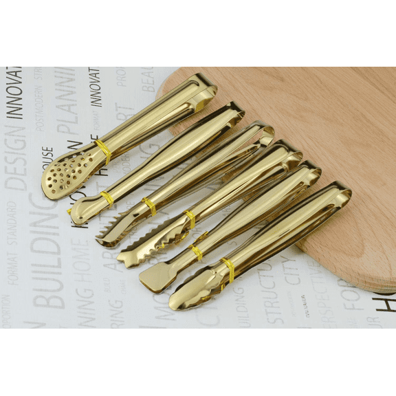6pcs Stainless Steel Kitchen Tongs, Gold Plated Serving Tongs For Cooking, Non-slip & Easy Grip Utensils Tongs for Sugar Cube Tongs Ice