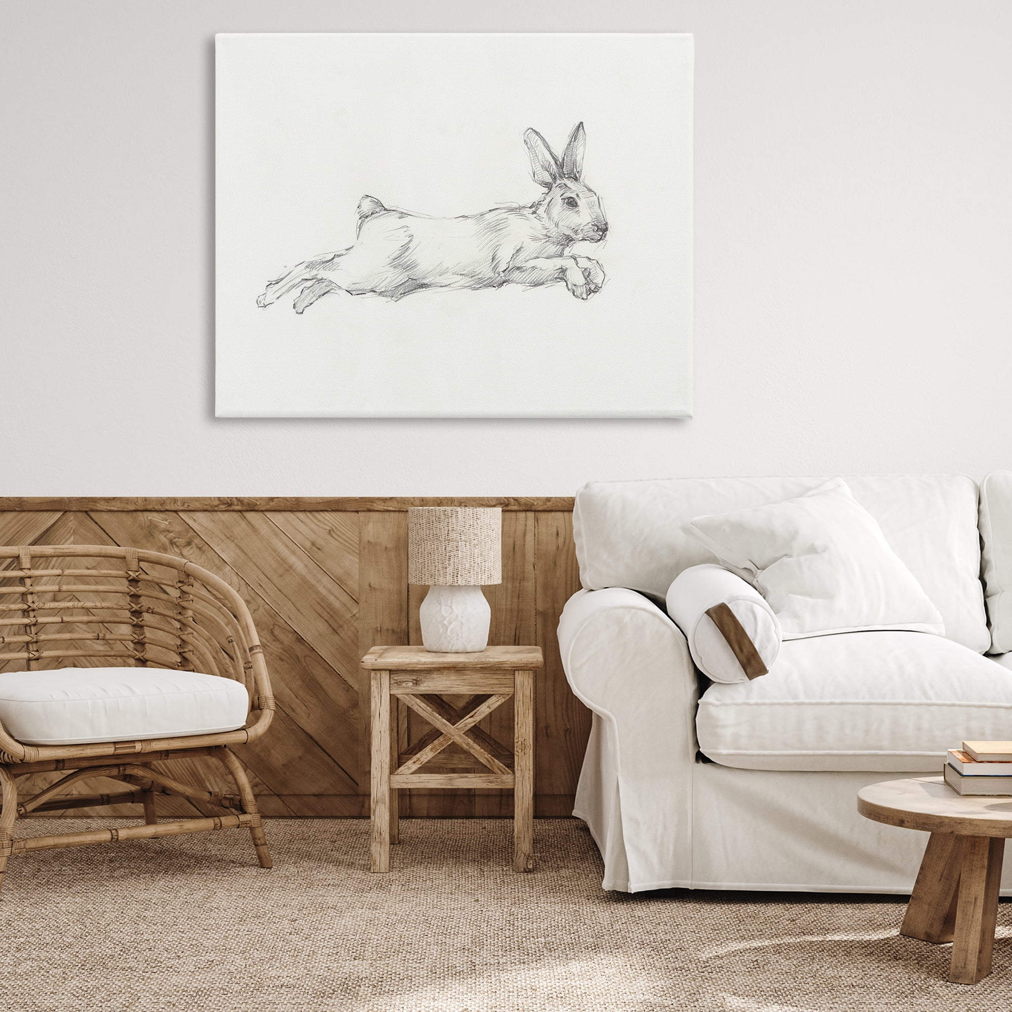Stupell Industries Jumping Rabbit Sketch Animals & Insects Drawing Gallery Wrapped Canvas Art Print Wall Art, 48 x 36