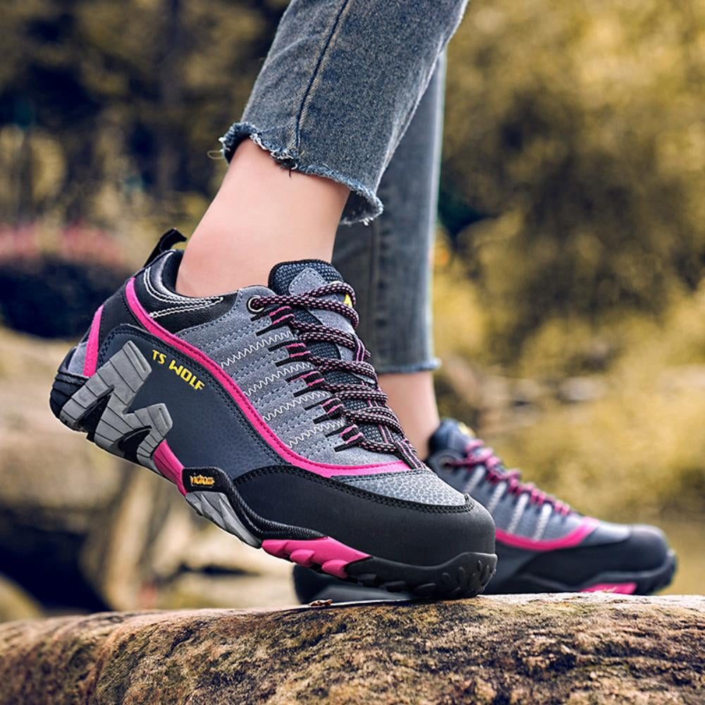 Men's Women's Extra Wide Outdoor Hiking Shoes Waterproof Durable Non-Slip Lightweight Trekking Camping Athletic Shoes Pink 6 Men/7 Women