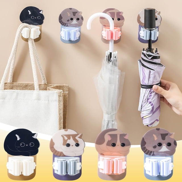 Fiudx Gancho de Pared Creativo, Diseño de Dibujos Animados, Adhesivo Fuerte Que No Deja Marcas, Múltiples Usos para Colgar, Decoración Del Hogar, Organizador de Trapeadores, Cepillos y Paraguas, Fáci