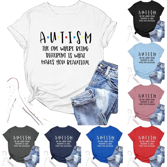 CHENge Autism Awareness Shirt Women Autism Month Tshirt Autism Acceptance Tee Inspiration Saying Short Sleeve Tops